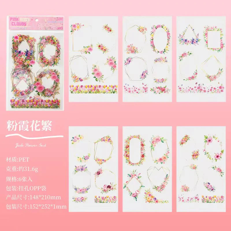 Floral wreath Frames Sticker Sheet - 6 Pcs