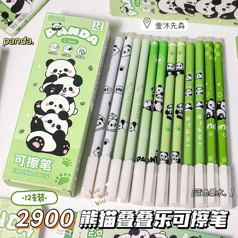 Panda Theme Erasable 12 Pen Set - Blue Ink