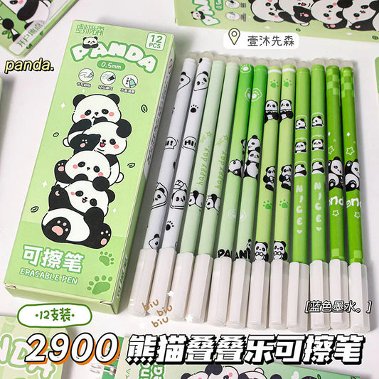 Panda Theme Erasable 12 Pen Set - Blue Ink