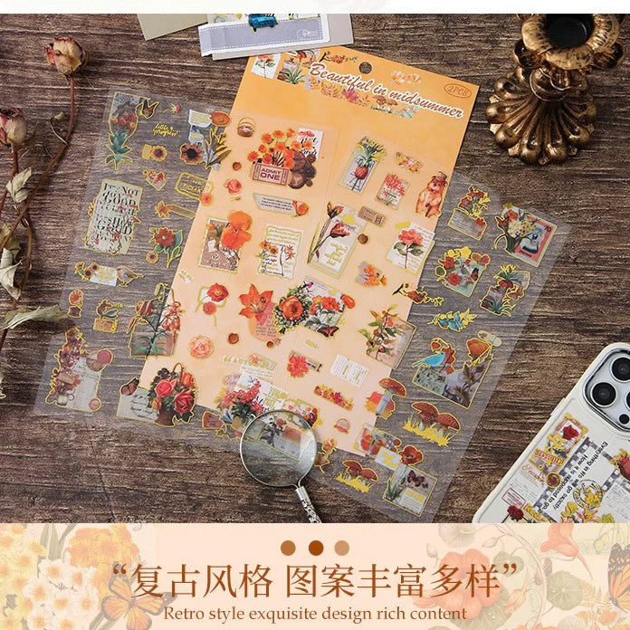 Golden Flower Pictorial Sticker Sheet - 2 Pcs