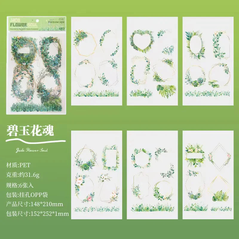 Floral wreath Frames Sticker Sheet - 6 Pcs