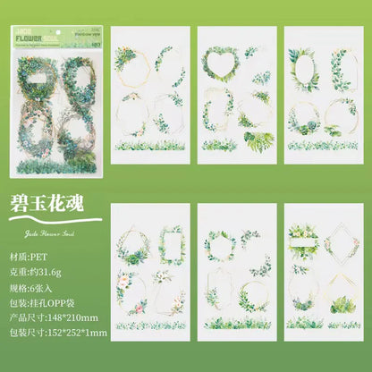 Floral wreath Frames Sticker Sheet - 6 Pcs