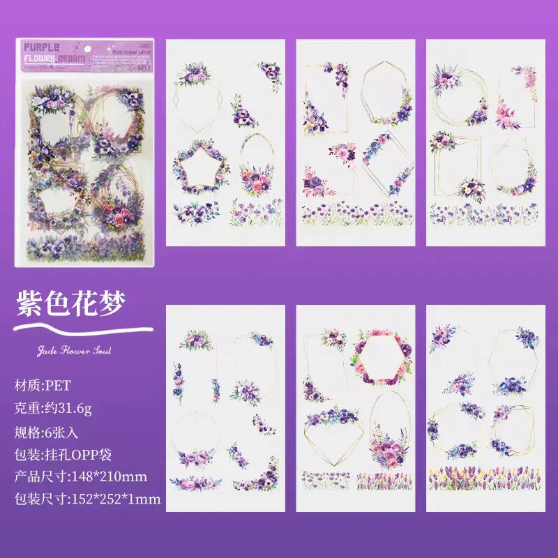 Floral wreath Frames Sticker Sheet - 6 Pcs