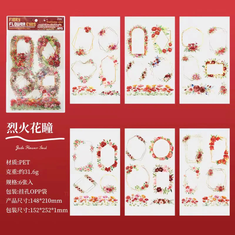 Floral wreath Frames Sticker Sheet - 6 Pcs