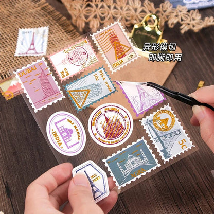 Vintage Stamp Sticker Sheet - 4 Sheets