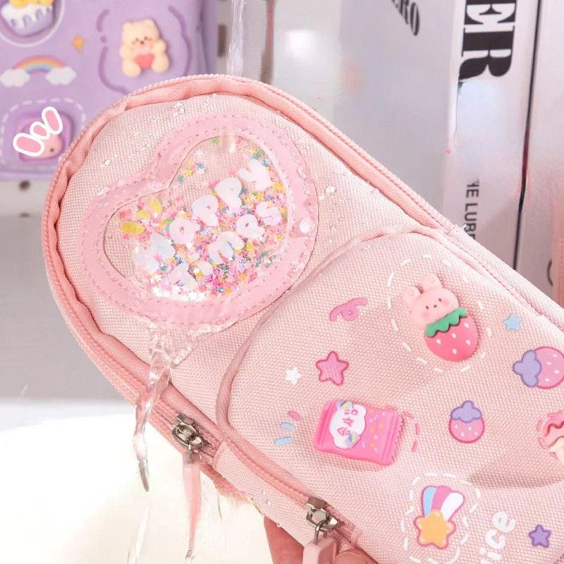 Kawaii charm cute pencil pouch - 3 zip