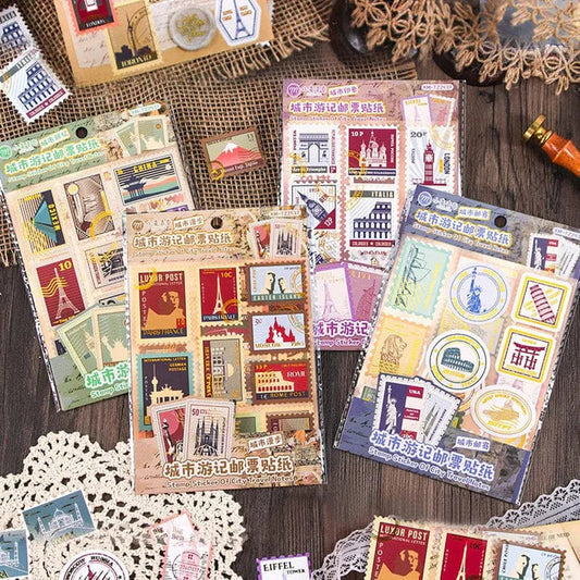 Vintage Stamp Sticker Sheet - 4 Sheets