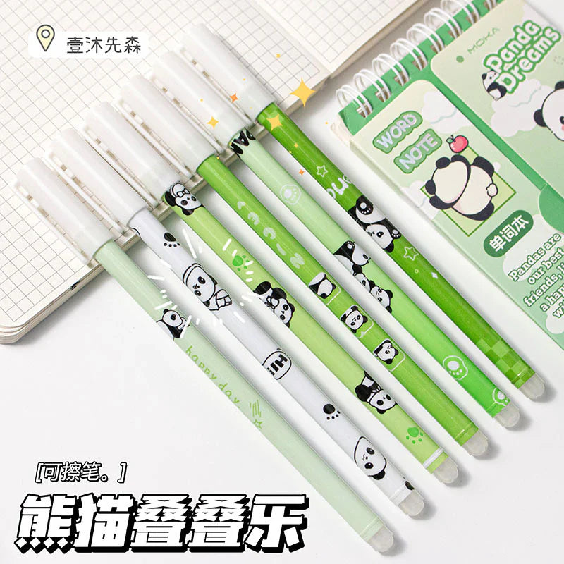 Panda Theme Erasable 12 Pen Set - Blue Ink