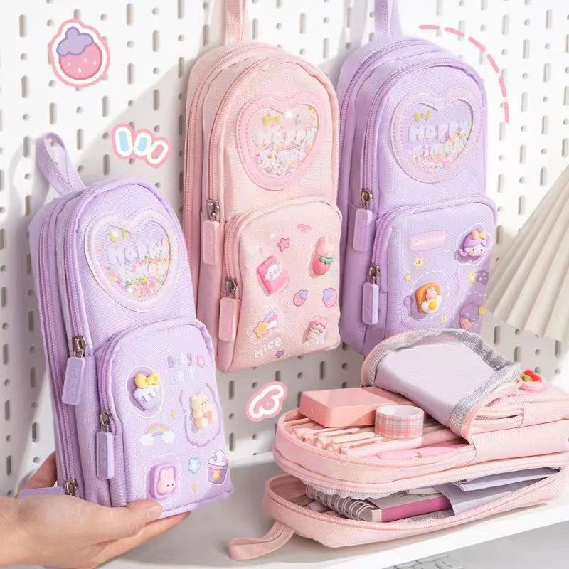Kawaii charm cute pencil pouch - 3 zip