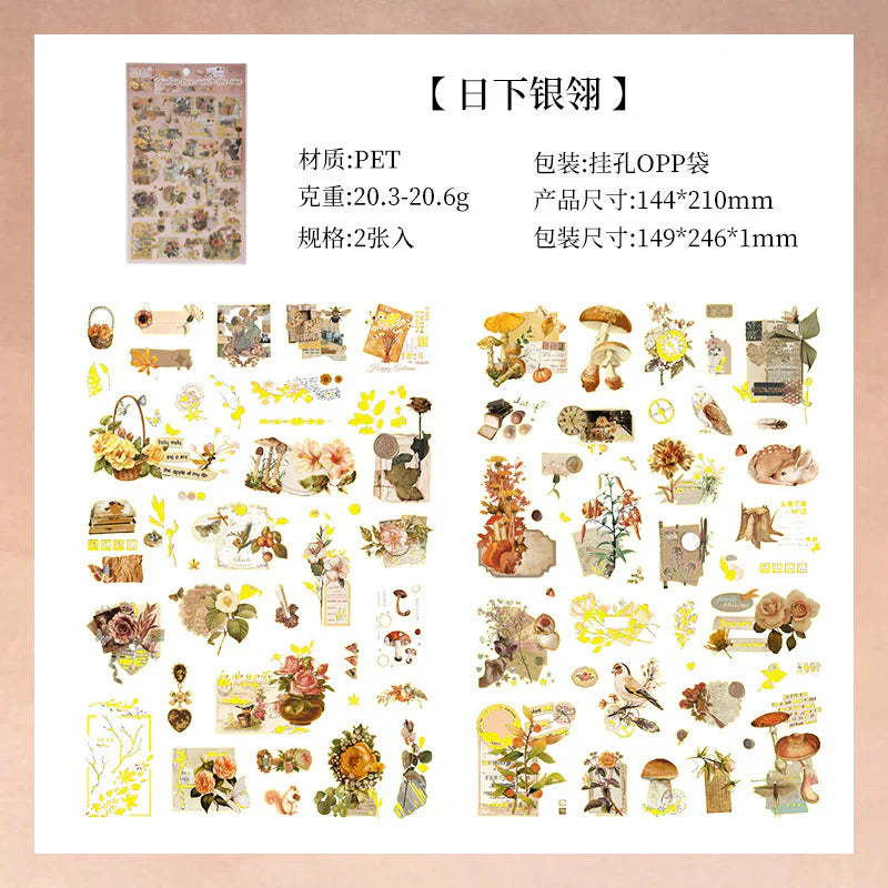 Golden Flower Pictorial Sticker Sheet - 2 Pcs