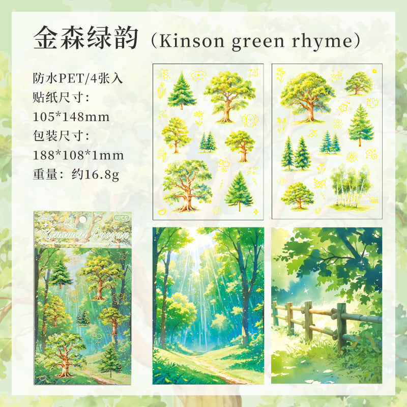 Golden Season Trees Sticker Sheet - 4 Pcs