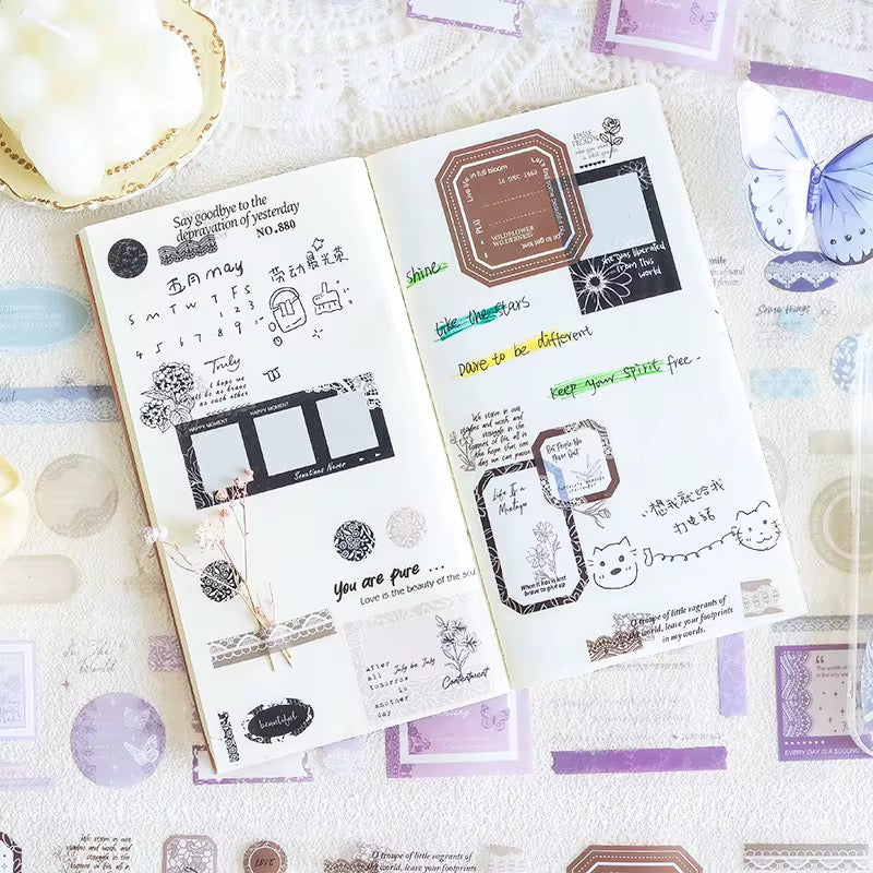 Flower dream lace and message sticker roll set - 4 pcs
