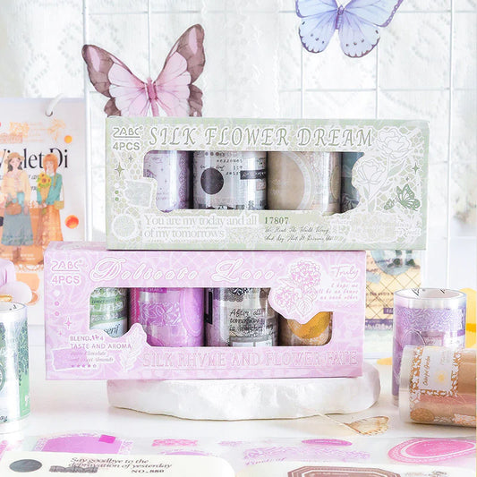 Flower dream lace and message sticker roll set - 4 pcs