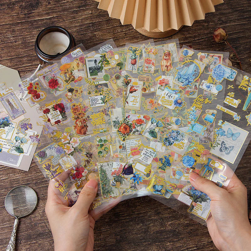 Golden Flower Pictorial Sticker Sheet - 2 Pcs