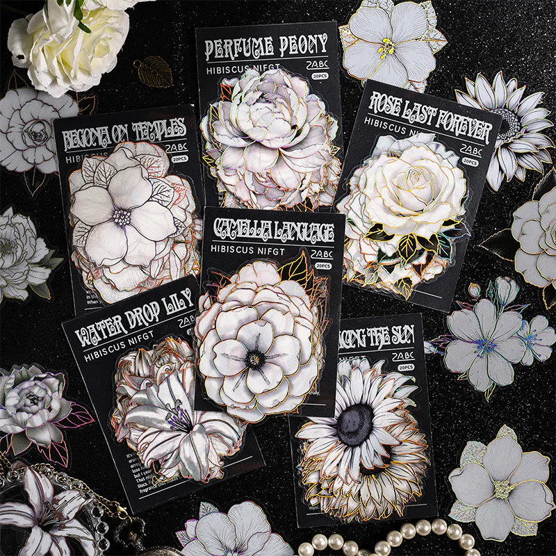 Black and White Golden Flower Cutout Sticker - 20 Pcs