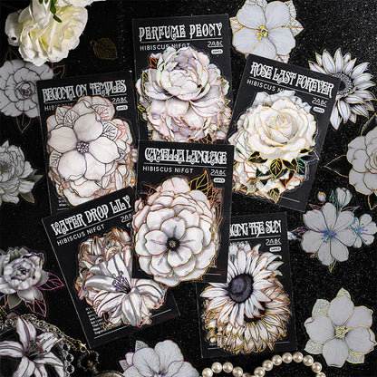 Black and White Golden Flower Cutout Sticker - 20 Pcs