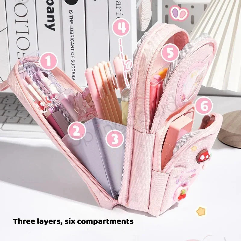 Kawaii charm cute pencil pouch - 3 zip