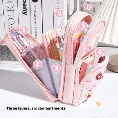 Kawaii charm cute pencil pouch - 3 zip