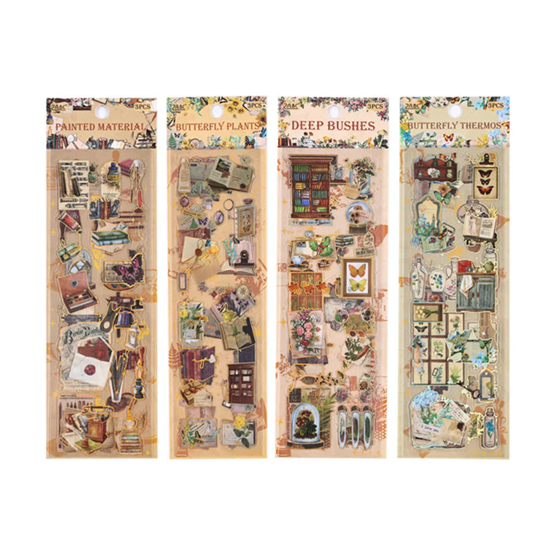 Vintage Material Journaling Sticker Sheet-3 Pcs