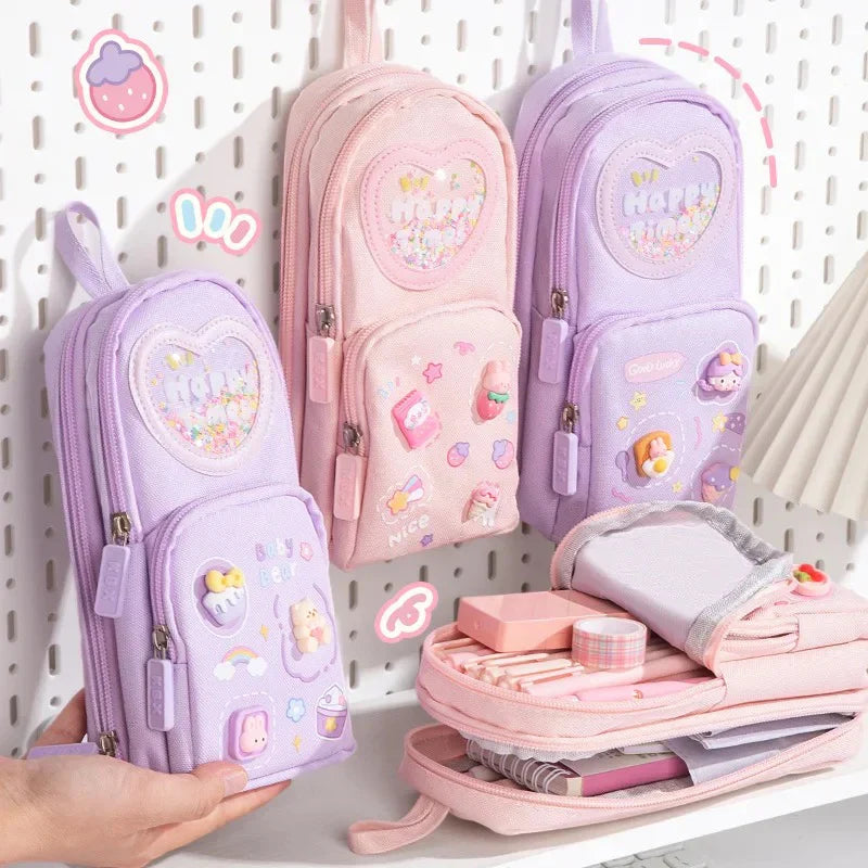 Kawaii charm cute pencil pouch - 3 zip