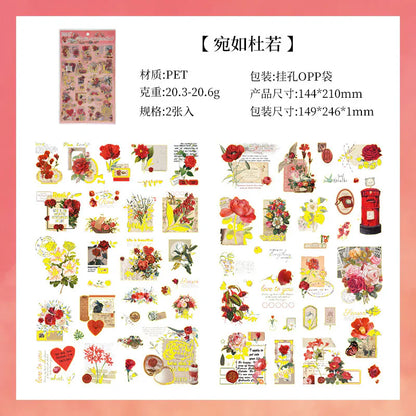 Golden Flower Pictorial Sticker Sheet - 2 Pcs