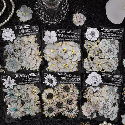 Black and White Golden Flower Cutout Sticker - 20 Pcs