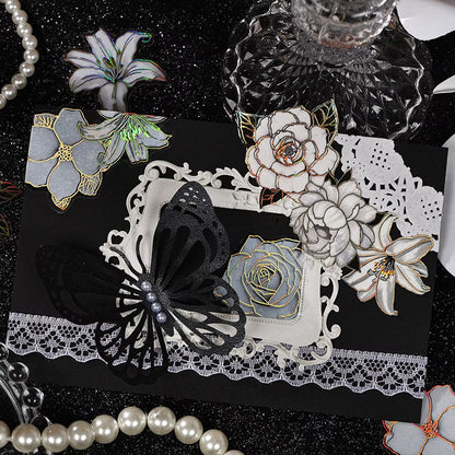 Black and White Golden Flower Cutout Sticker - 20 Pcs