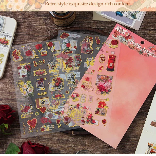 Golden Flower Pictorial Sticker Sheet - 2 Pcs