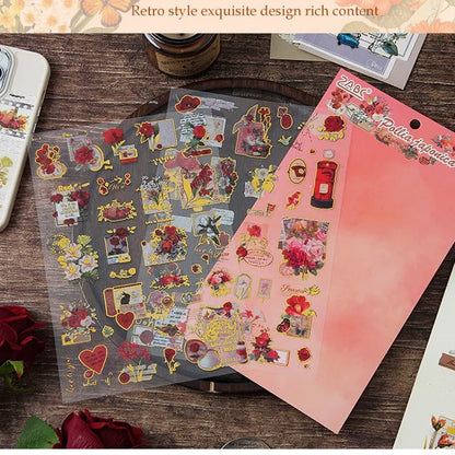 Golden Flower Pictorial Sticker Sheet - 2 Pcs