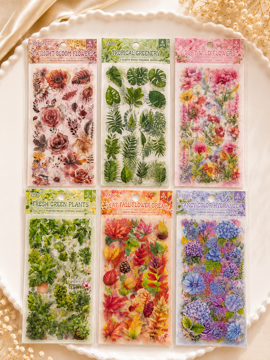 Leaf and Flower Sticker Sheet - 6 Pcs