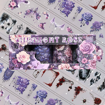 Dark retro Flower Sticker Roll Set - 4 pcs