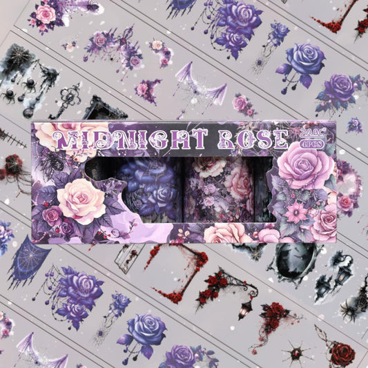 Dark retro Flower Sticker Roll Set - 4 pcs