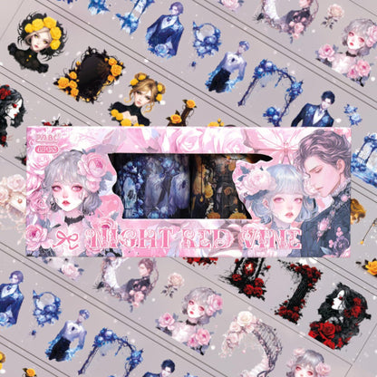 Dark retro Flower Sticker Roll Set - 4 pcs