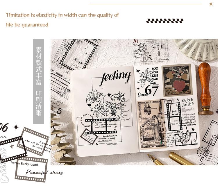 flower inked Illustration Sticker Roll Set - 4 Pcs