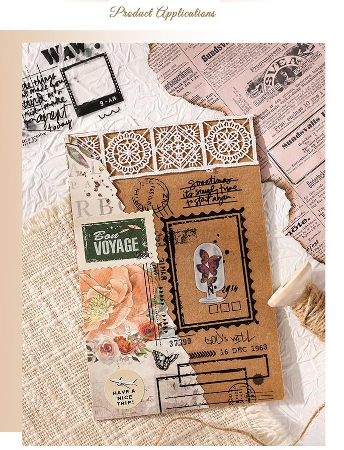 flower inked Illustration Sticker Roll Set - 4 Pcs