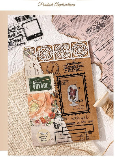 flower inked Illustration Sticker Roll Set - 4 Pcs