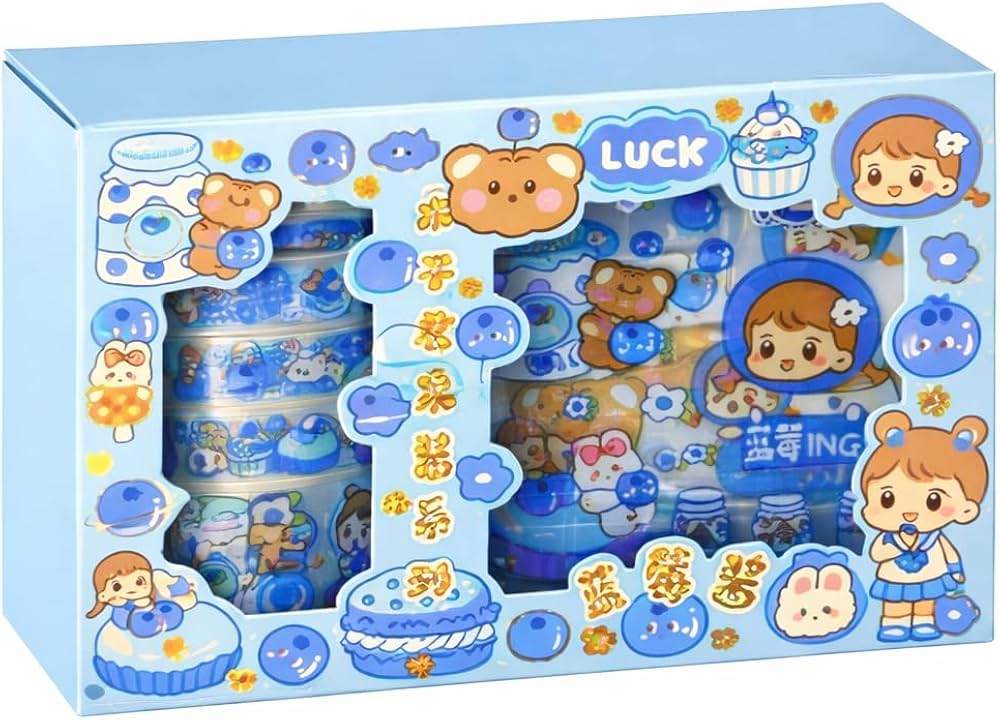 Blue Lucky Washi Tape Sticker Roll Set