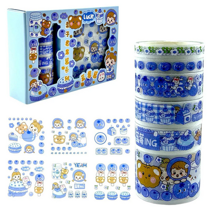 Blue Lucky Washi Tape Sticker Roll Set