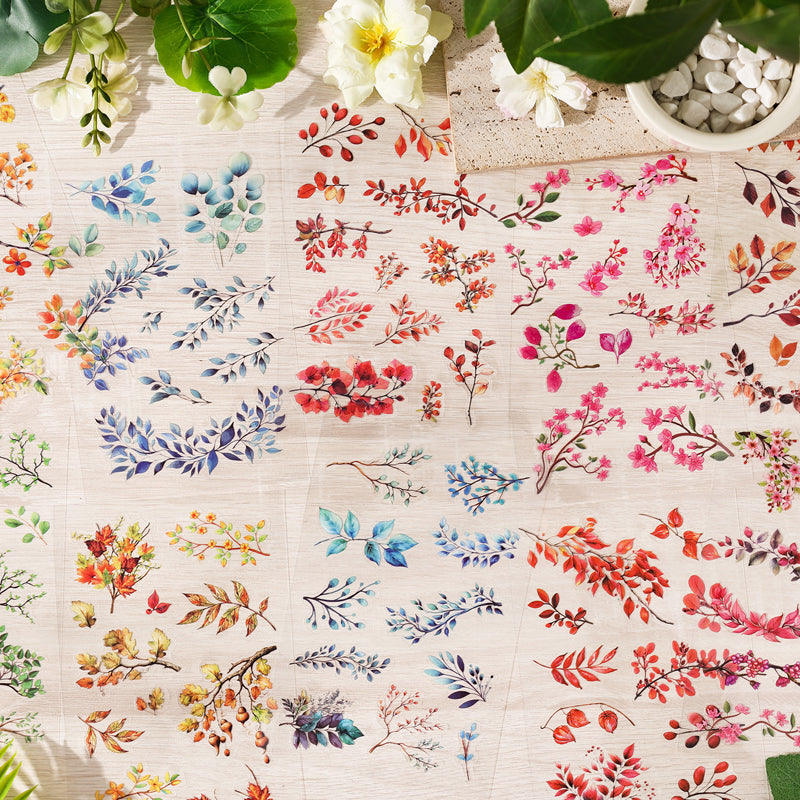 Vintage Leaves Sticker Sheet - 6 Pcs