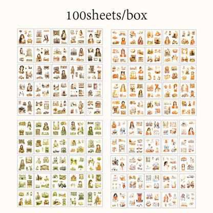 Vintage Girl Sticker Box-100 Pcs