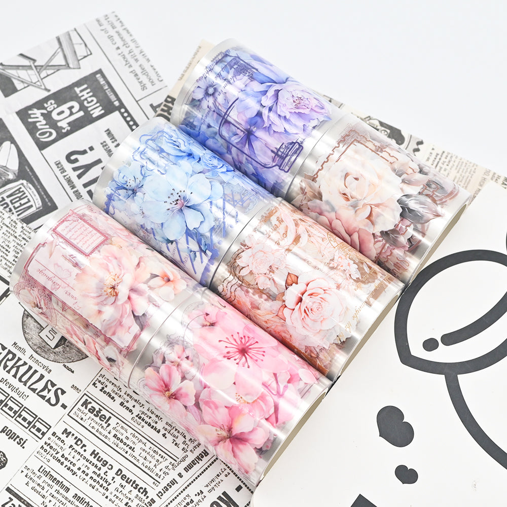 Pink and White Flowers sticker Tape roll - 6 Pcs