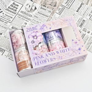 Pink and White Flowers sticker Tape roll - 6 Pcs