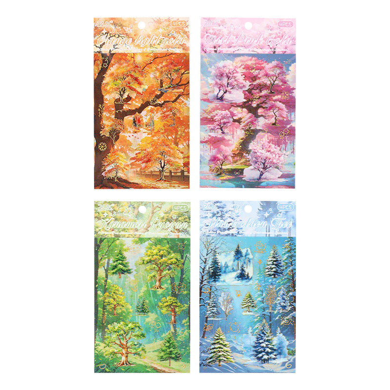 Golden Season Trees Sticker Sheet - 4 Pcs