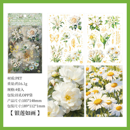 Golden Flower Mystery Bloom Sticker Sheet - 4 Pcs