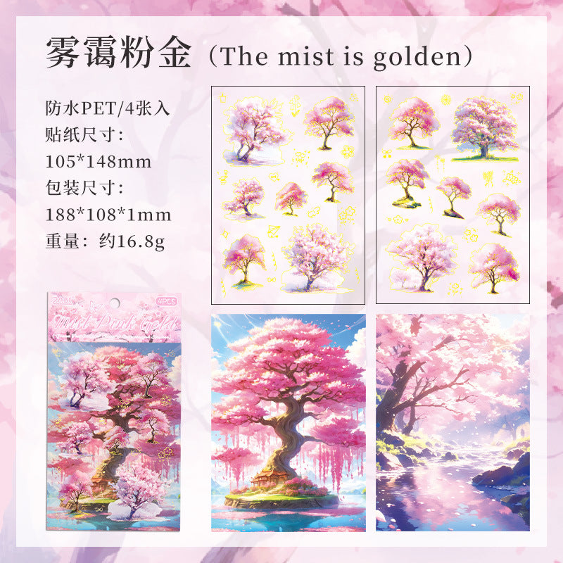 Golden Season Trees Sticker Sheet - 4 Pcs