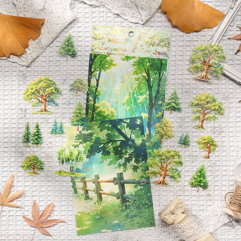 Golden Season Trees Sticker Sheet - 4 Pcs