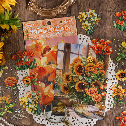 Golden Flower Mystery Bloom Sticker Sheet - 4 Pcs