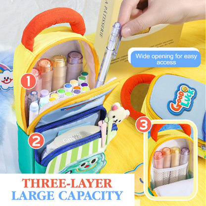 Good luck puffy pencil pouch - 3 zipper