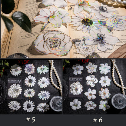 Black and White Golden Flower Cutout Sticker - 20 Pcs